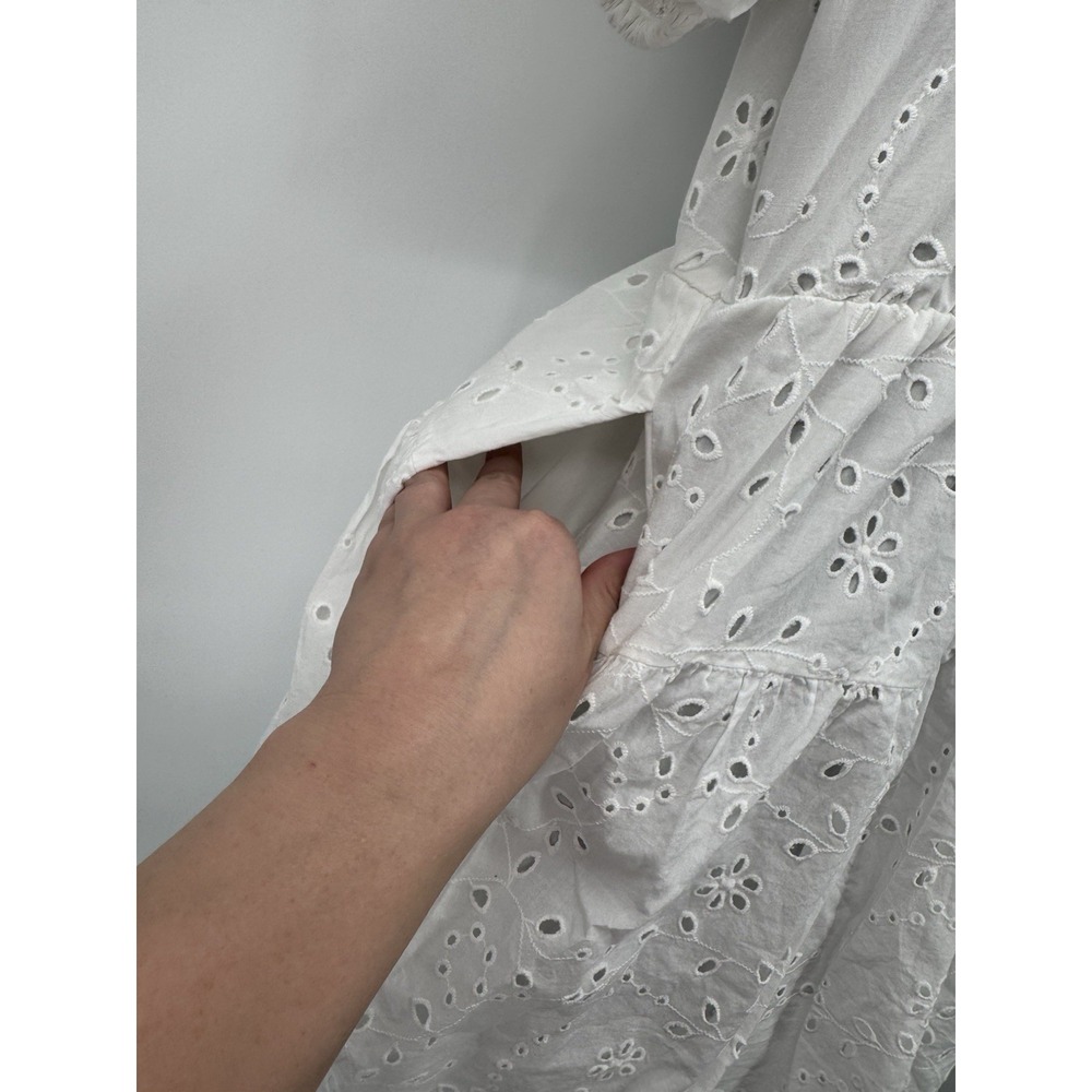 A New Day White Puff Sleeve Eyelet Cotton Dress XS cottagecore fairy boho beachy - Picture 6 of 11